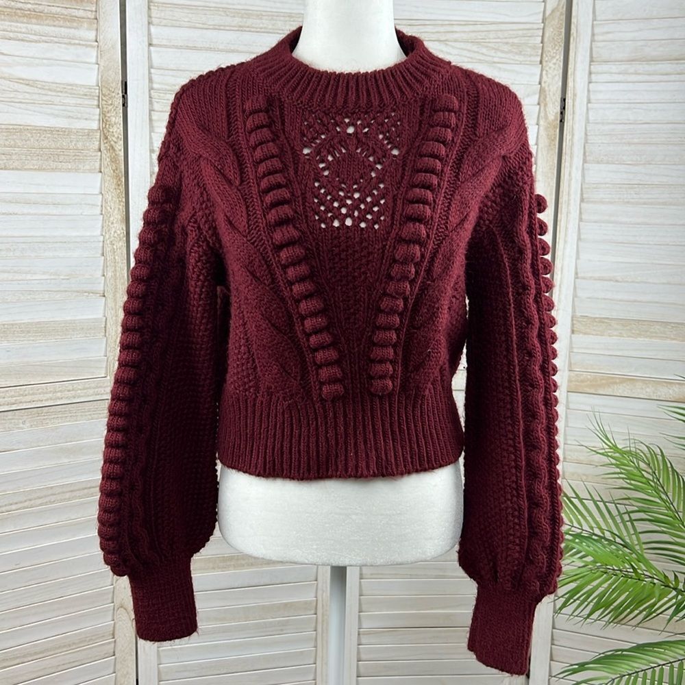 Anthropologie Maroon Chunky Cable Knit Cropped Sweater XS - Picture 2 of 12